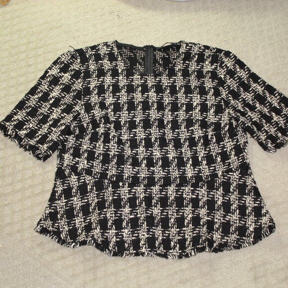 Zara Woman Size M Black White Houndstooth Fringe Top - Picture 1 of 4
